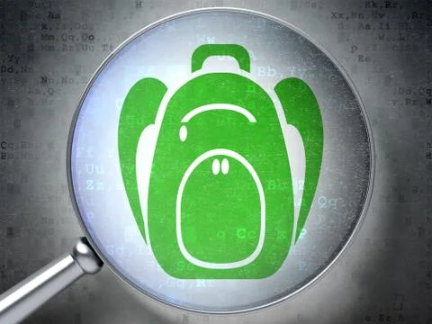 Education concept: Backpack with optical glass on digital background Illustrazione stock