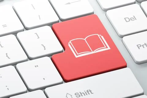 Education concept: Book on computer keyboard background Illustrazione stock