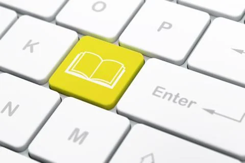 Education concept: Book on computer keyboard background Illustrazione stock