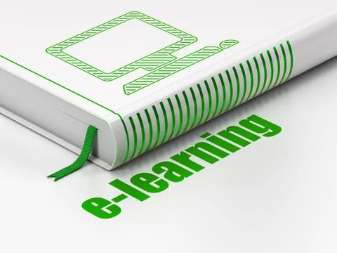Education concept: book Computer Pc, E-learning on white background Stock Illustration