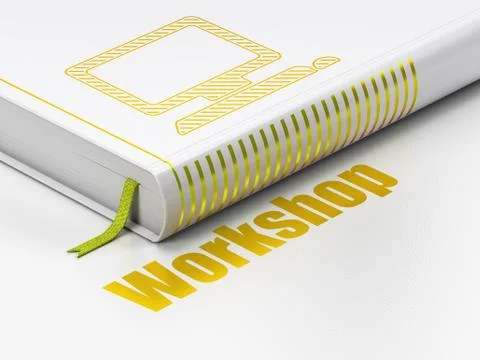Education concept: book Computer Pc, Workshop on white background Illustrazione stock