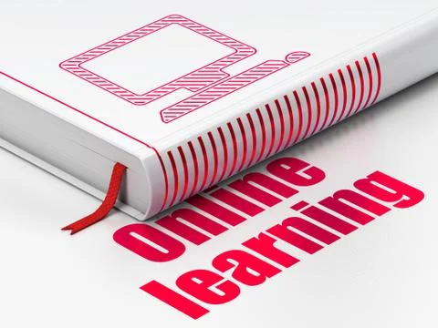 Education concept: book Computer Pc, Online Learning on white background Stock Illustration
