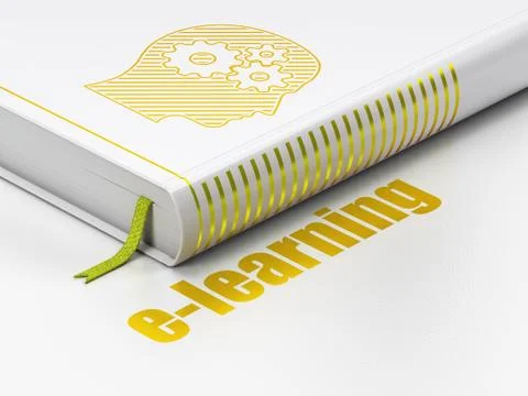 Education concept: book Head With Gears, E-learning on white background 스톡 일러스트