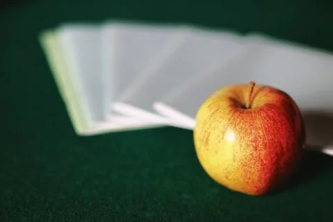 Education concept books stack, apple and pen Stock Photos
