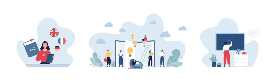 Education concept bundle. Vector flat illustration set. Stock Illustration