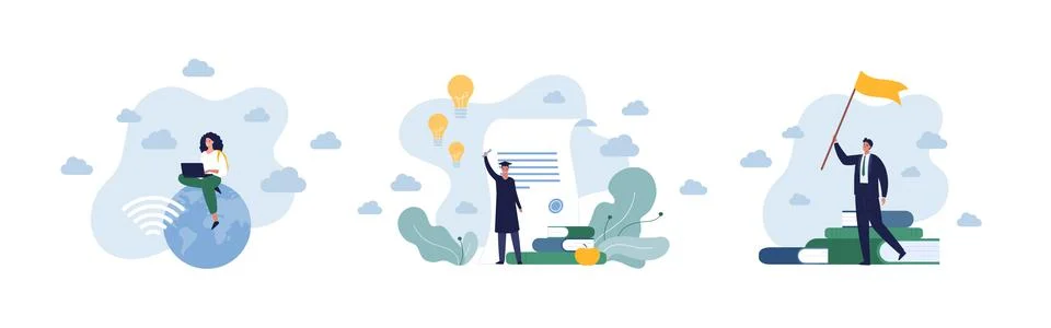 Education concept bundle. Vector flat illustration set. Stock Illustration