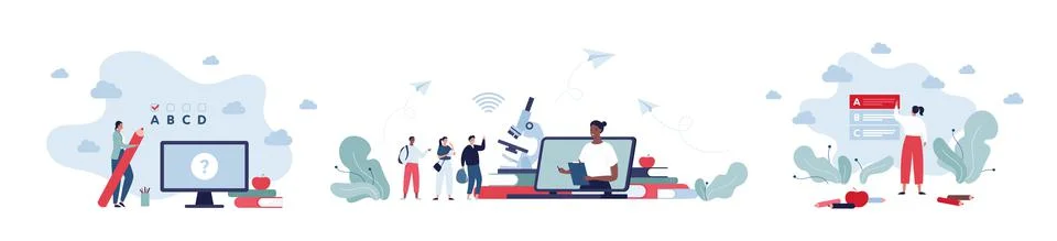 Education concept bundle. Vector flat illustration set. Stock Illustration