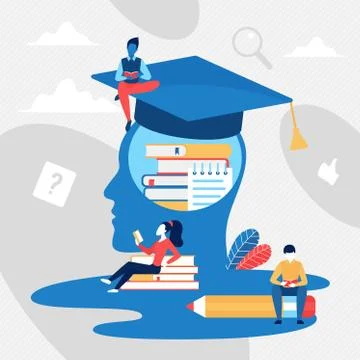 Education concept with cartoon learning reading people Stock Illustration