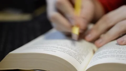 Education concept. caucasian student study on a literature book. Video stock 228917922