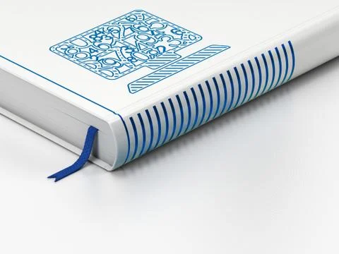 Education concept: closed book, Computer Pc on white background Stock Illustration