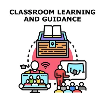 Education concept combining classroom learning and online guidance Stock Illustration