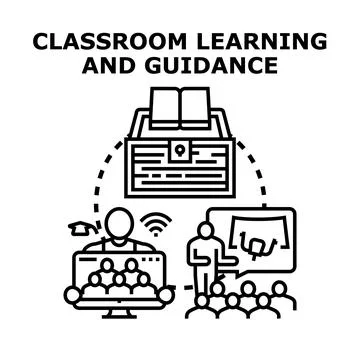 Education concept combining classroom learning and online guidance Stock Illustration