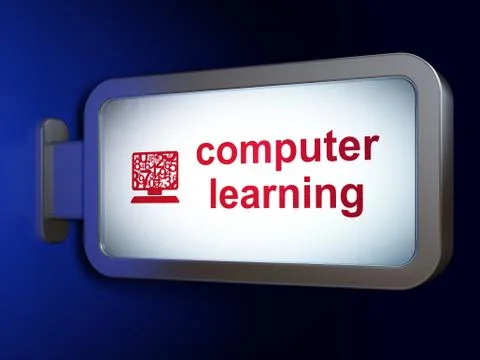 Education concept: Computer Learning and Computer Pc on billboar 스톡 일러스트