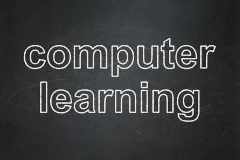 Education concept: Computer Learning on chalkboard background Stock Illustration