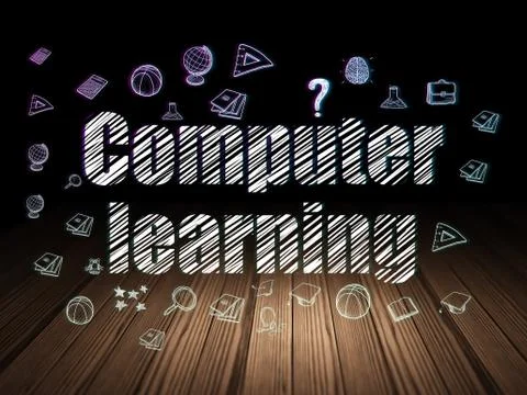 Education concept: Computer Learning in grunge dark room Stock Illustration