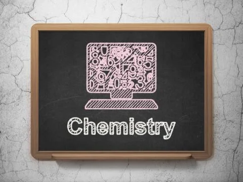 Education concept: Computer Pc and Chemistry on chalkboard background 库存插图