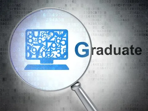Education concept: Computer Pc and Graduate with optical glass Stockillustratie