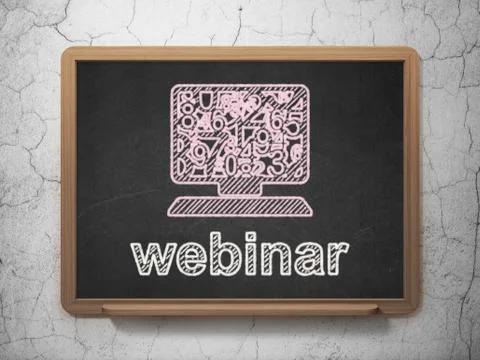 Education concept: Computer Pc and Webinar on chalkboard 스톡 일러스트