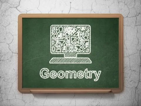 Education concept: Computer Pc and Geometry on chalkboard background 库存插图
