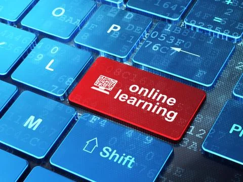 Education concept: Computer Pc and Online Learning on computer k Illustrazione stock
