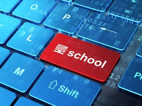 Education concept: Computer Pc and School on computer keyboard b Stock Illustration