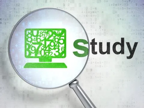 Education concept: Computer Pc and Study with optical glass on d Stock-Illustration