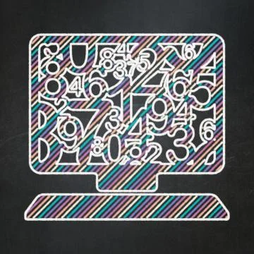 Education concept: Computer Pc on chalkboard background Illustrazione stock