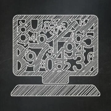 Education concept: Computer Pc on chalkboard background 스톡 일러스트