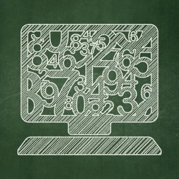 Education concept: Computer Pc on chalkboard background 스톡 일러스트