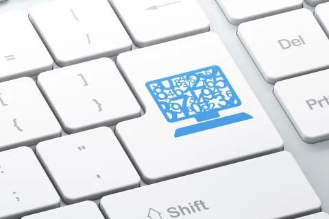 Education concept: Computer Pc on computer keyboard background 스톡 일러스트