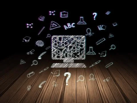 Education concept: Computer Pc in grunge dark room Stock Illustration