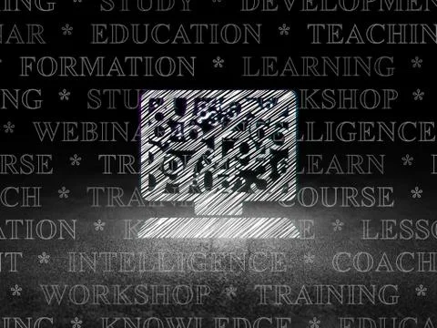 Education concept: Computer Pc in grunge dark room Stock Illustration