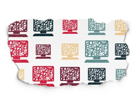 Education concept: Computer Pc icons on Torn Paper background Stock Illustration