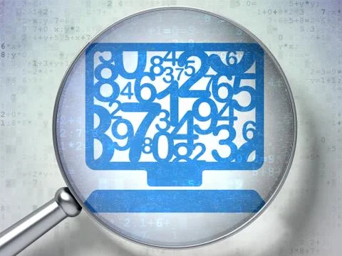 Education concept: Computer Pc with optical glass on digital background イラスト素材