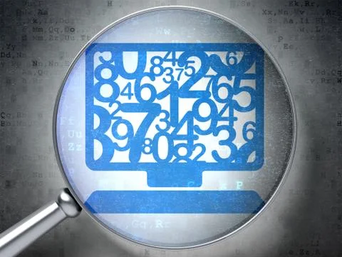 Education concept: Computer Pc with optical glass on digital background Illustrazione stock