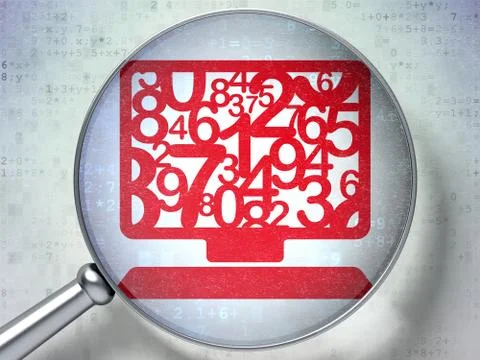 Education concept: Computer Pc with optical glass on digital background Stock Illustration