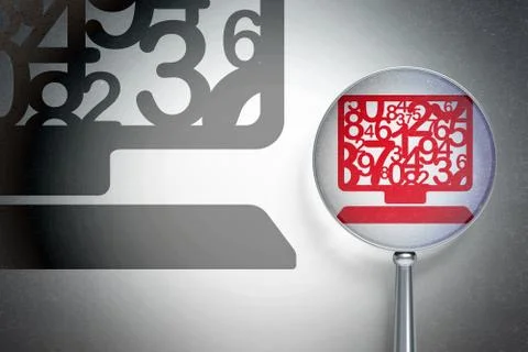 Education concept:  Computer Pc with optical glass on digital background 库存插图