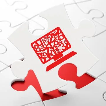 Education concept: Computer Pc on puzzle background Illustrazione stock