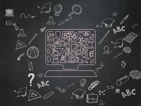 Education concept: Computer Pc on School Board background Illustrazione stock
