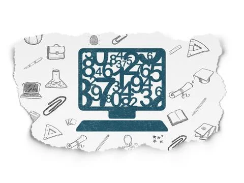Education concept: Computer Pc on Torn Paper background 库存插图