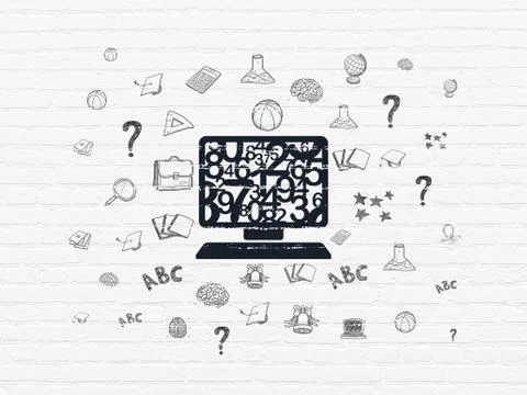 Education concept: Computer Pc on wall background Illustrazione stock