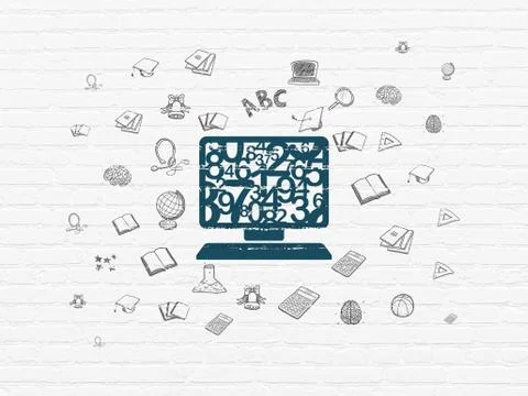 Education concept: Computer Pc on wall background Illustrazione stock