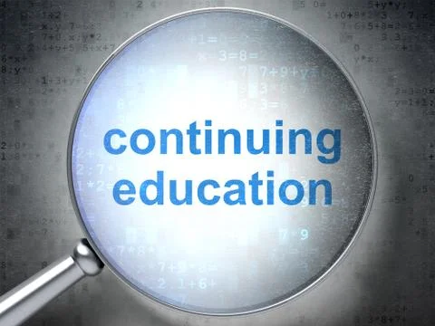 Education concept: Continuing Education with optical glass 스톡 일러스트