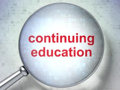 Education concept: Continuing Education with optical glass Stock Illustration