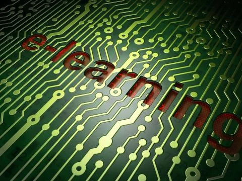 Education concept: E-learning on circuit board background Stock Illustration