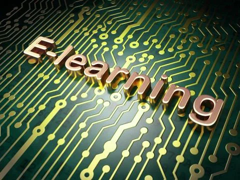 Education concept: E-learning on circuit board background Illustrazione stock