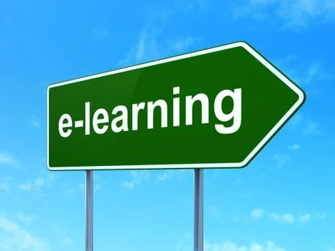 Education concept: E-learning on road sign background イラスト素材