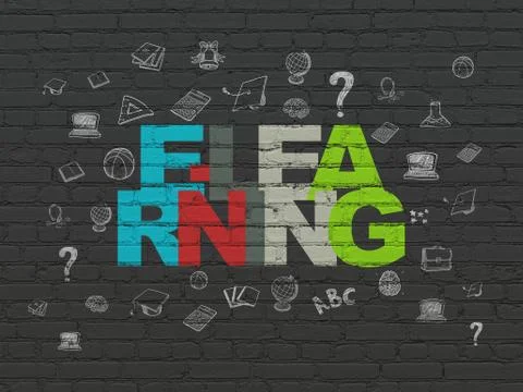 Education concept: E-learning on wall background Illustration