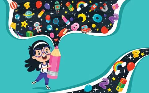 Education Concept With Funny School Child Stock Illustration