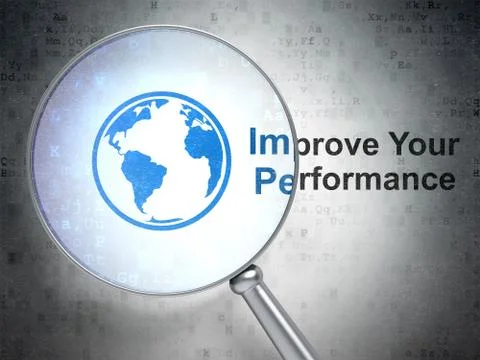Education concept: Globe and Improve Your Performance with optical glass 库存插图
